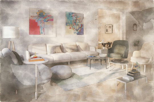 Watercolor Painting of a Contemporary Furniture & Decor