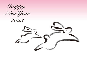 走るウサギの親子の年賀状
