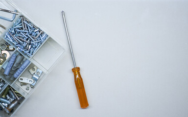 Tools on the white table. Close up - stock photo