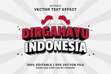 Editable text effect Dirgahayu indonesia 3d template cartoon style premium vector