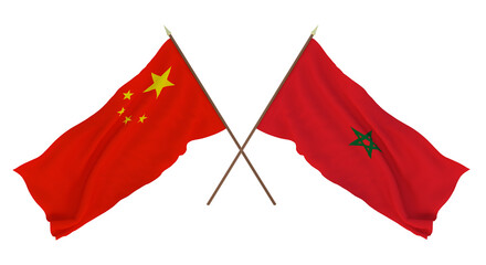 Background for designers, illustrators. National Independence Day. Flags Chine and  Morocco