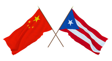 Background for designers, illustrators. National Independence Day. Flags Chine and  Puerto-Rico