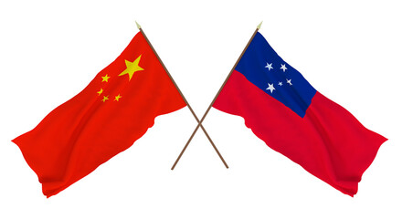 Background for designers, illustrators. National Independence Day. Flags Chine and  Samoa
