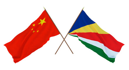 Background for designers, illustrators. National Independence Day. Flags Chine and  Seychelles