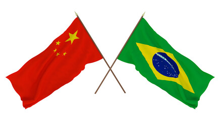 Background for designers, illustrators. National Independence Day. Flags Chine and Brazil