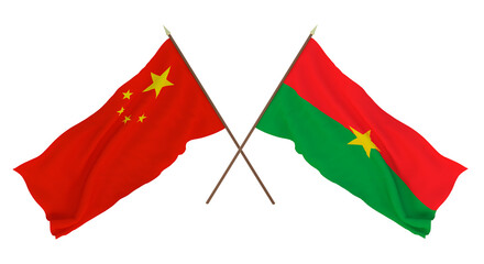 Background for designers, illustrators. National Independence Day. Flags Chine and Burkina Faso