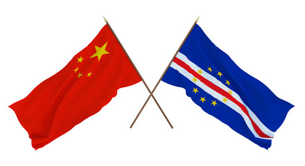 Background for designers, illustrators. National Independence Day. Flags Chine and Cape Verde