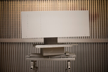 Grey painted box. Painted wood. Gray object.