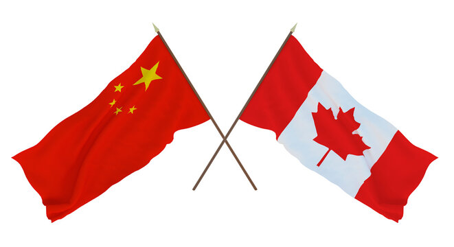 Background for designers, illustrators. National Independence Day. Flags Chine and Canada