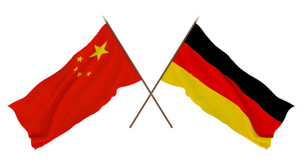 Background for designers, illustrators. National Independence Day. Flags Chine and Germany