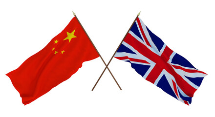 Background for designers, illustrators. National Independence Day. Flags Chine and Great Britain
