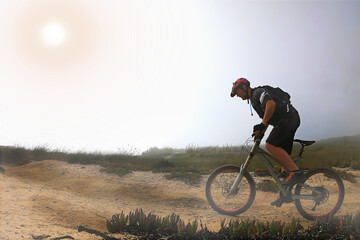 Mountain biker with his bike