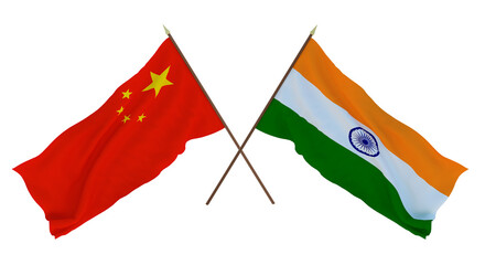 Background for designers, illustrators. National Independence Day. Flags Chine and India