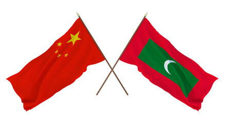 Background for designers, illustrators. National Independence Day. Flags Chine and Maldives