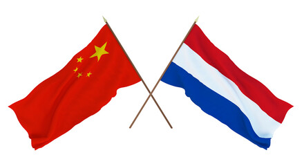 Fototapeta na wymiar Background for designers, illustrators. National Independence Day. Flags Chine and Netherlands