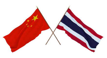Background for designers, illustrators. National Independence Day. Flags Chine and Thailand