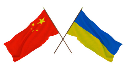 Background for designers, illustrators. National Independence Day. Flags Chine and Ukraine
