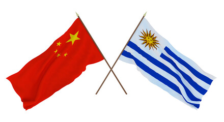 Background for designers, illustrators. National Independence Day. Flags Chine and Uruguay