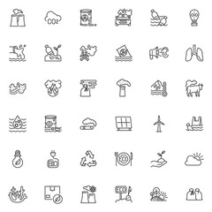 Ecology pollution line icons set