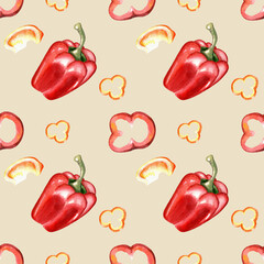 Seamless pattern with slices of bell peppers. Vegetables