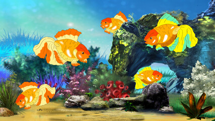 Fototapeta na wymiar Goldfish Swimming in a Fish tank