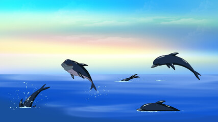 Dolphins in the Ocean