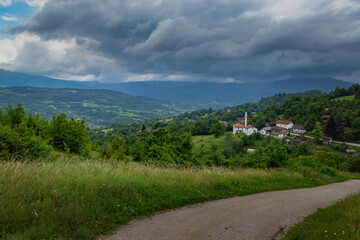 Fototapeta premium Mosque in a small Bosnian village in the mountains.