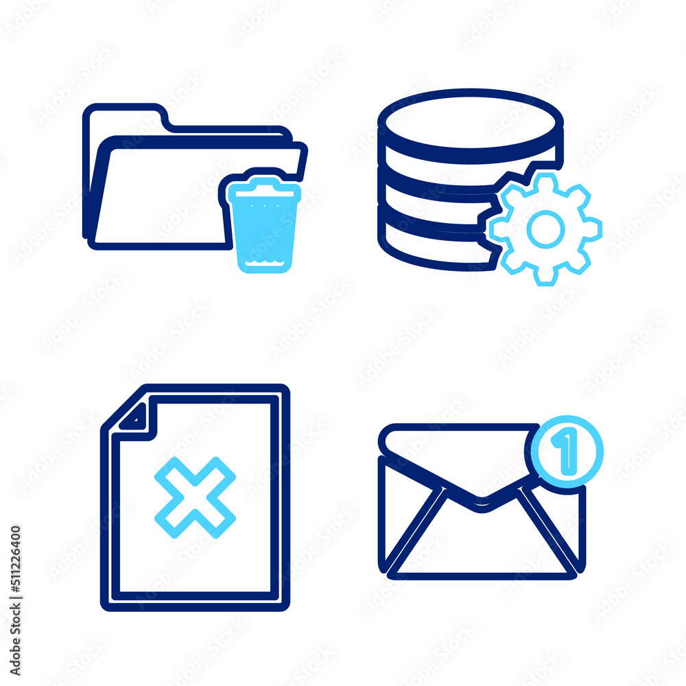 Poster set line new, email incoming message, delete file document, setting database server and folder icon.