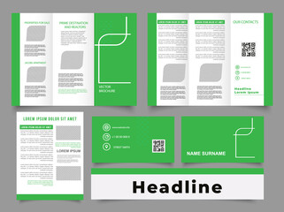 Brochure design, geometric abstract business brochure template, creative tri-fold. Tri fold real estate broker brochure.