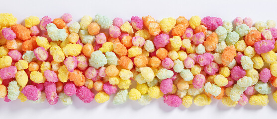 Rainbow colored puffed maize