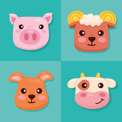 four farm animals heads