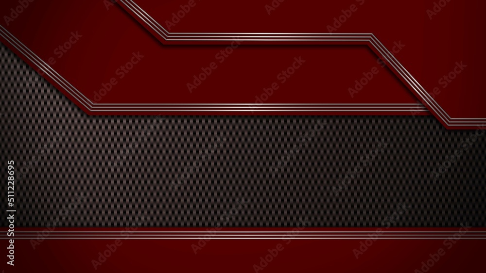 Poster abstract background with overlap layers, modern style of silver, carbon and dark red colour combinat