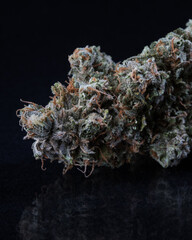 Fototapeta na wymiar Cannabis buds dried and cured from a marijuana plant against a black background