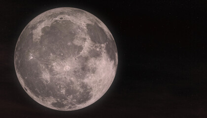 Naklejka na ściany i meble Full moon with stars. Dark black sky at night - 3d illustration