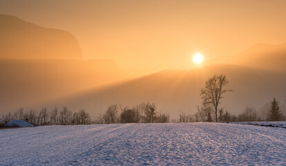 Sunset in the winter countryside