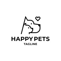 Cat and dog logo design template in outline minimal style for pet brand