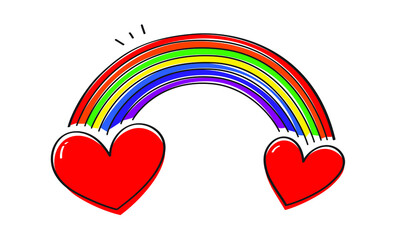 Pride month. LGBTQ+ rainbow and hearts in doodle style-cute symbol hand-drawn vector illustration.