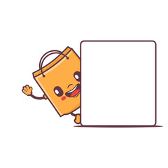 paper bag cartoon mascot with blank board. vector illustration