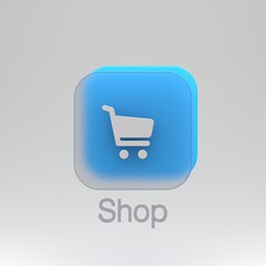 3D App Shopping Cart icon Glassmorphism-themed illustration rendering, perfect for mobile apps or web applications