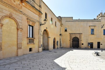 A small square in the historic district of Presicce, a village in the Puglia region of Italy.