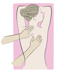 Manual body massage line art on white isolated background. Spa salon vector illustration