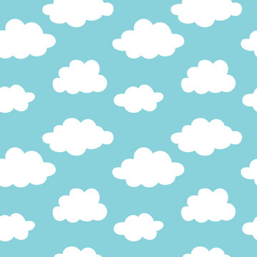 Cute clouds, bright sky seamless vector pattern
