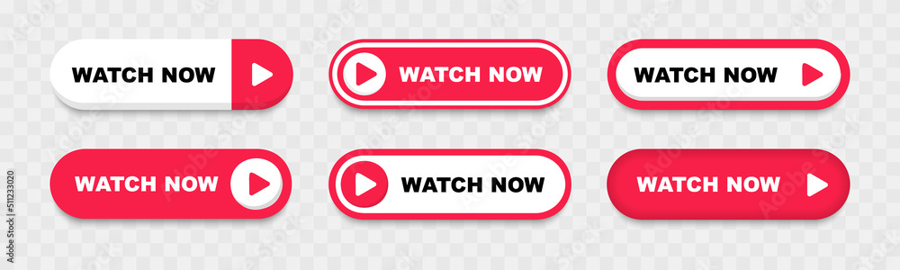 Aufkleber watch now buttons. play video button set. watch video now button for web site. ui element. vector il