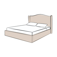 Double bed one line drawing on white isolated background