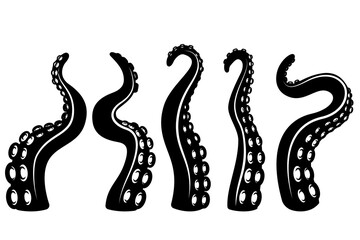Set of illustrations of octopus tentacles. Design elements for logo, label, sign, t shirt. Vector illustration © liubov