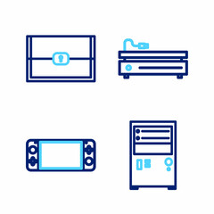Obraz premium Set line Computer, Portable video game console, Video and Chest for icon. Vector