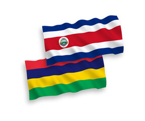 Flags of Republic of Costa Rica and Republic of Mauritius on a white background