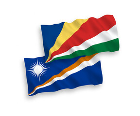 Flags of Republic of the Marshall Islands and Seychelles on a white background