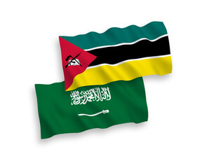 Flags of Saudi Arabia and Republic of Mozambique on a white background