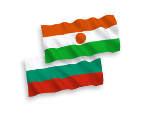 Flags of Republic of the Niger and Bulgaria on a white background
